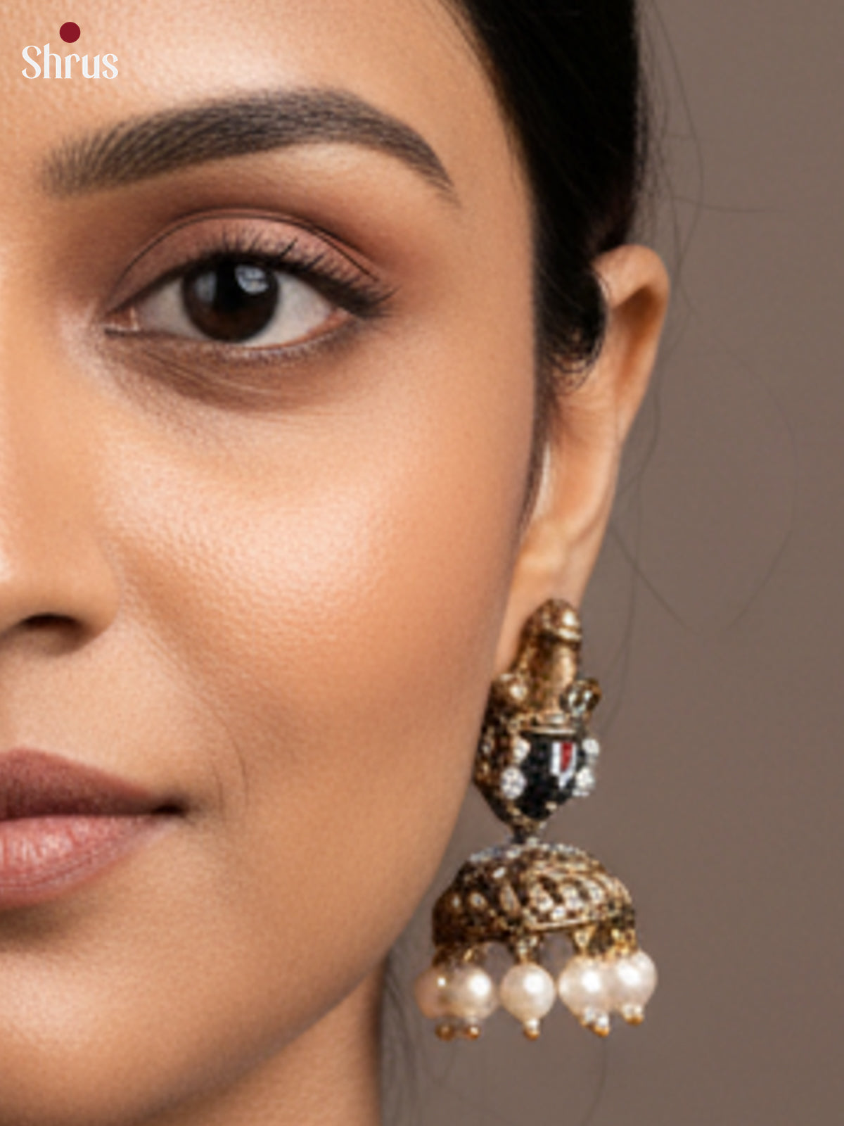 Handcrafted Balaji Terracotta set with white beads -EAJ16037