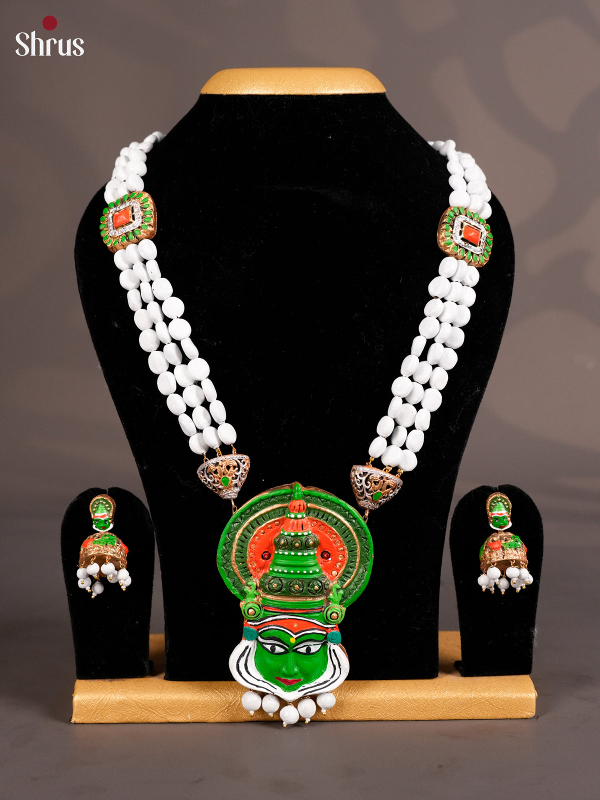 Classic Kathakali Terracotta Set with Jhumkas - EAJ16041 - Shop on Shrus.com