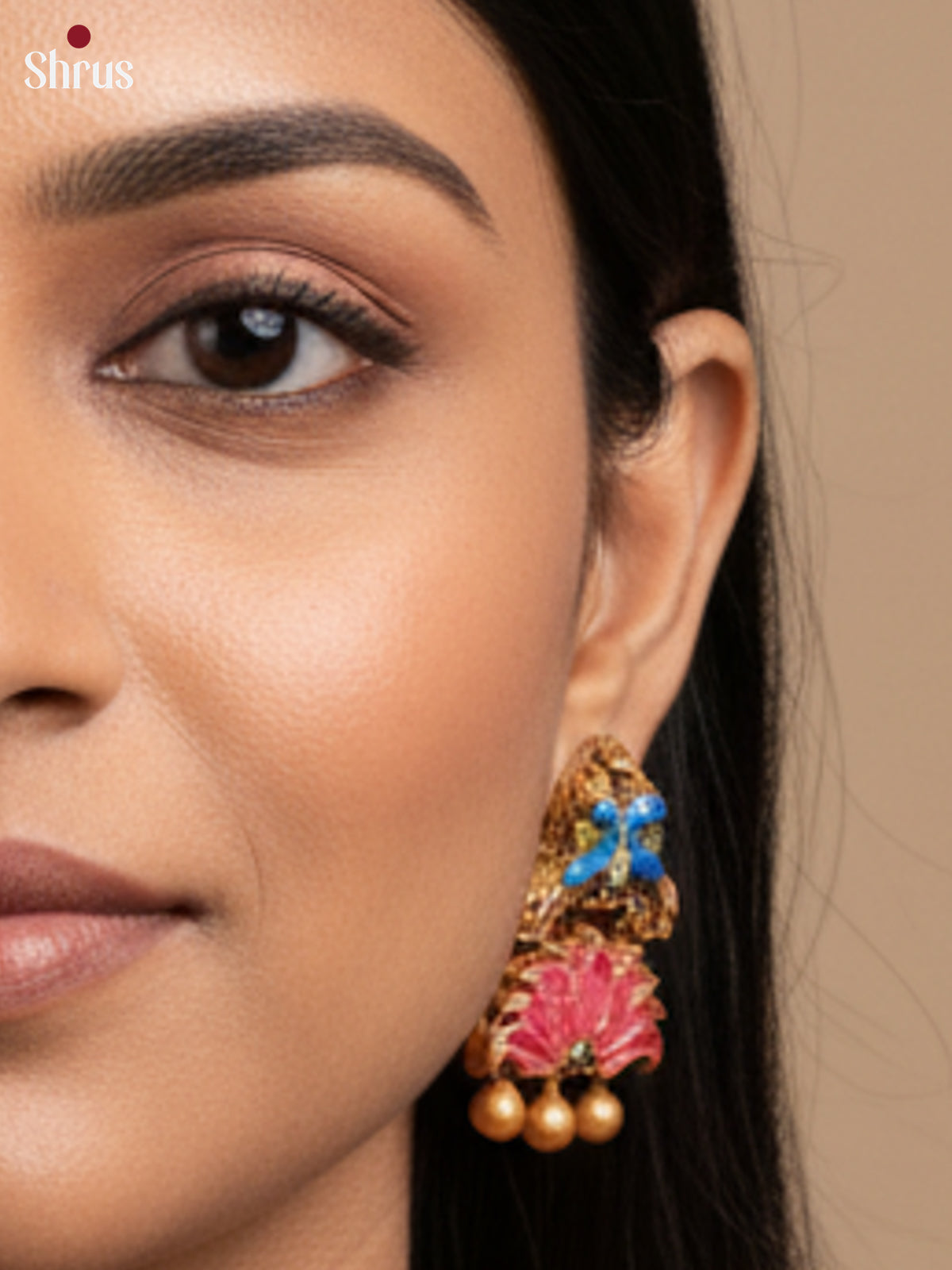 Traditional Murugan Pendant Terracotta haram set with lotus earring - EAJ16042 - Shop on Shrus.com