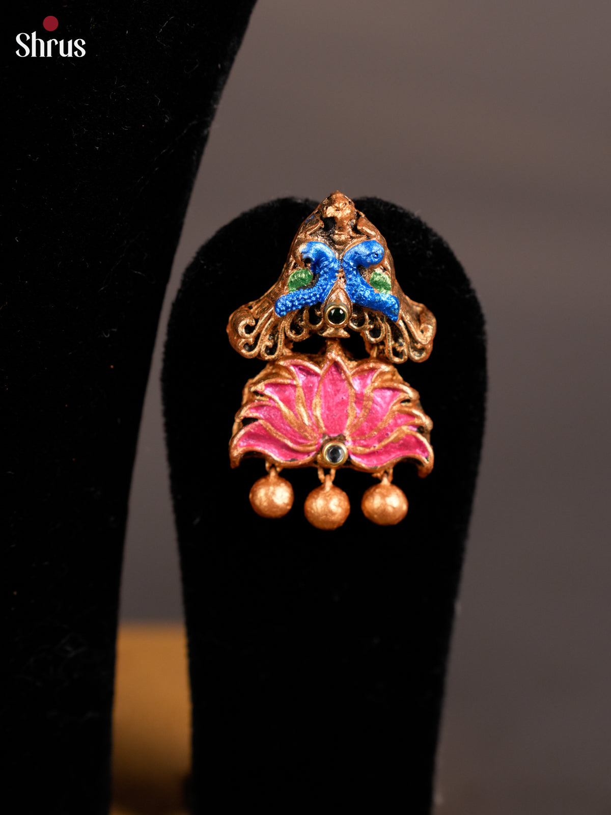 Traditional Murugan Pendant Terracotta haram set with lotus earring - EAJ16042 - Shop on Shrus.com