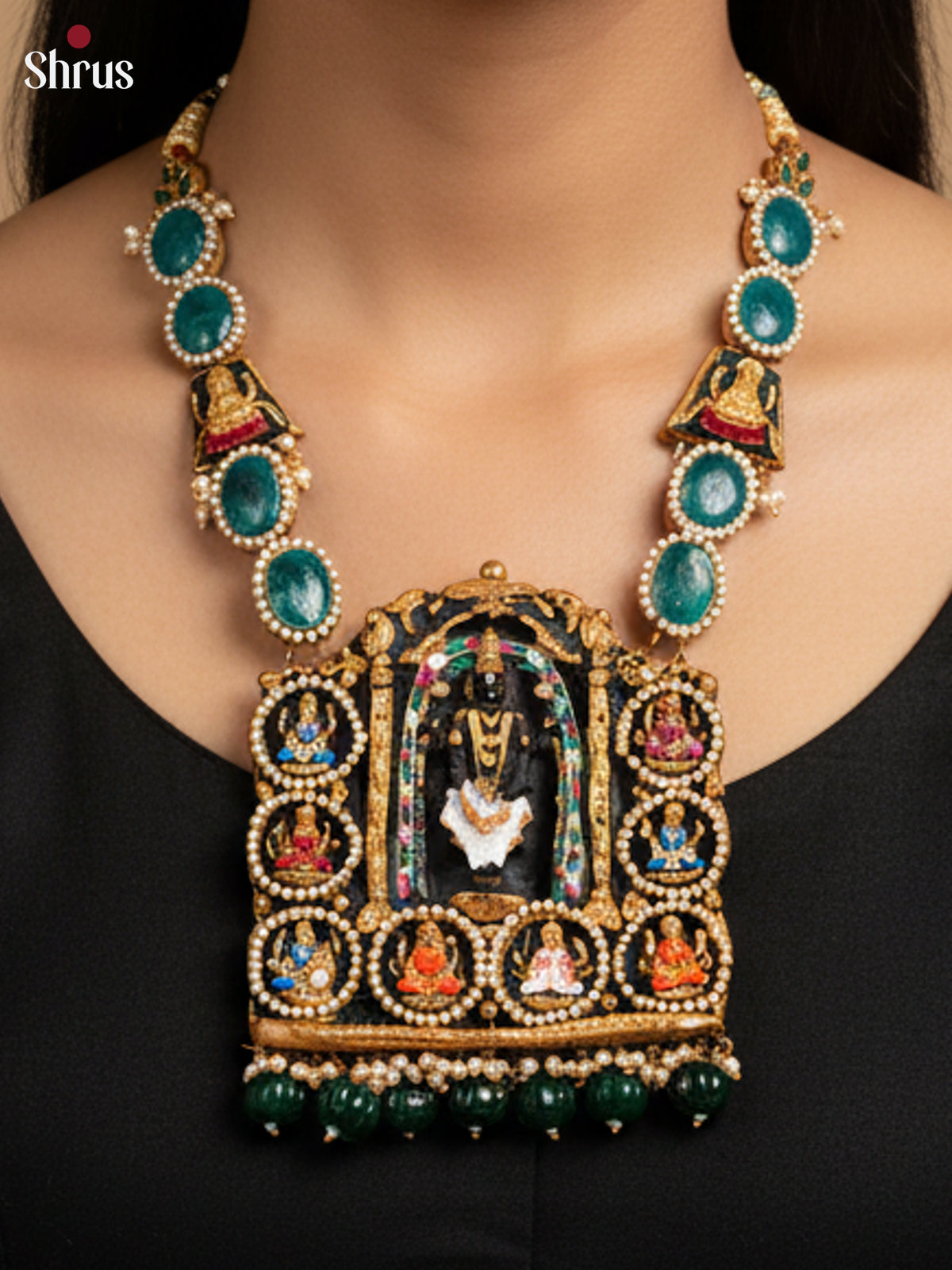 Divine Balaji with Astalakshmi pendant Terracotta necklace set with earring - EAJ16043 - Shop on Shrus.com