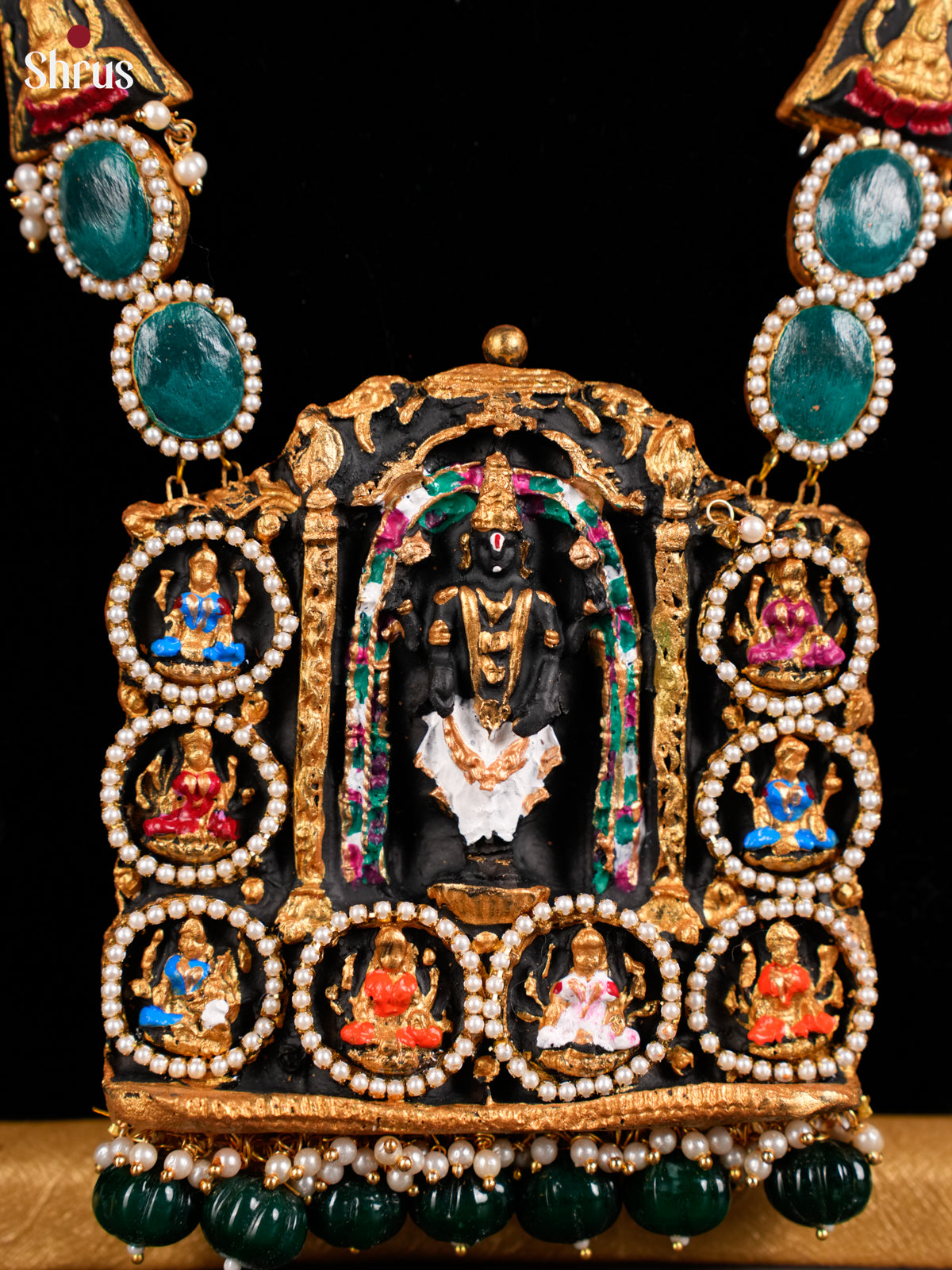 Divine Balaji with Astalakshmi pendant Terracotta necklace set with earring - EAJ16043 - Shop on Shrus.com