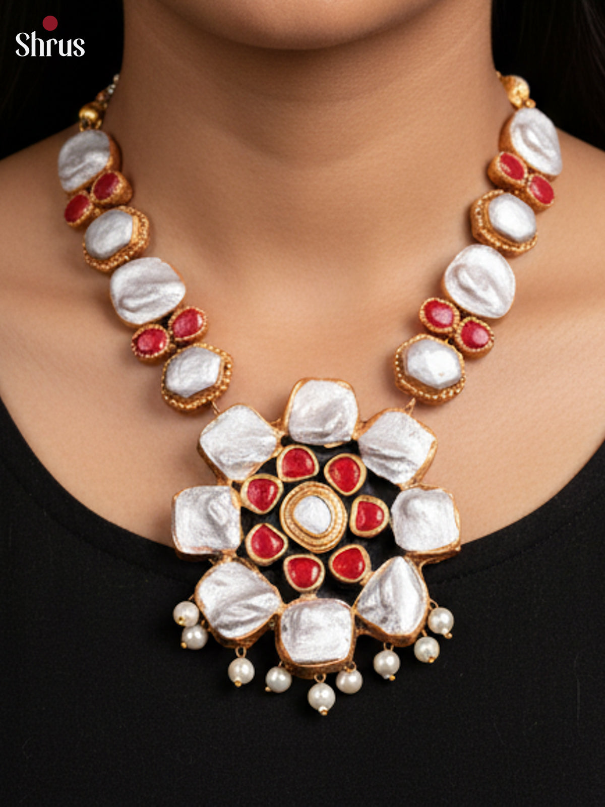 Charming Handpainted floral design Terracotta set with stud earring - EAJ16044 - Shop on Shrus.com