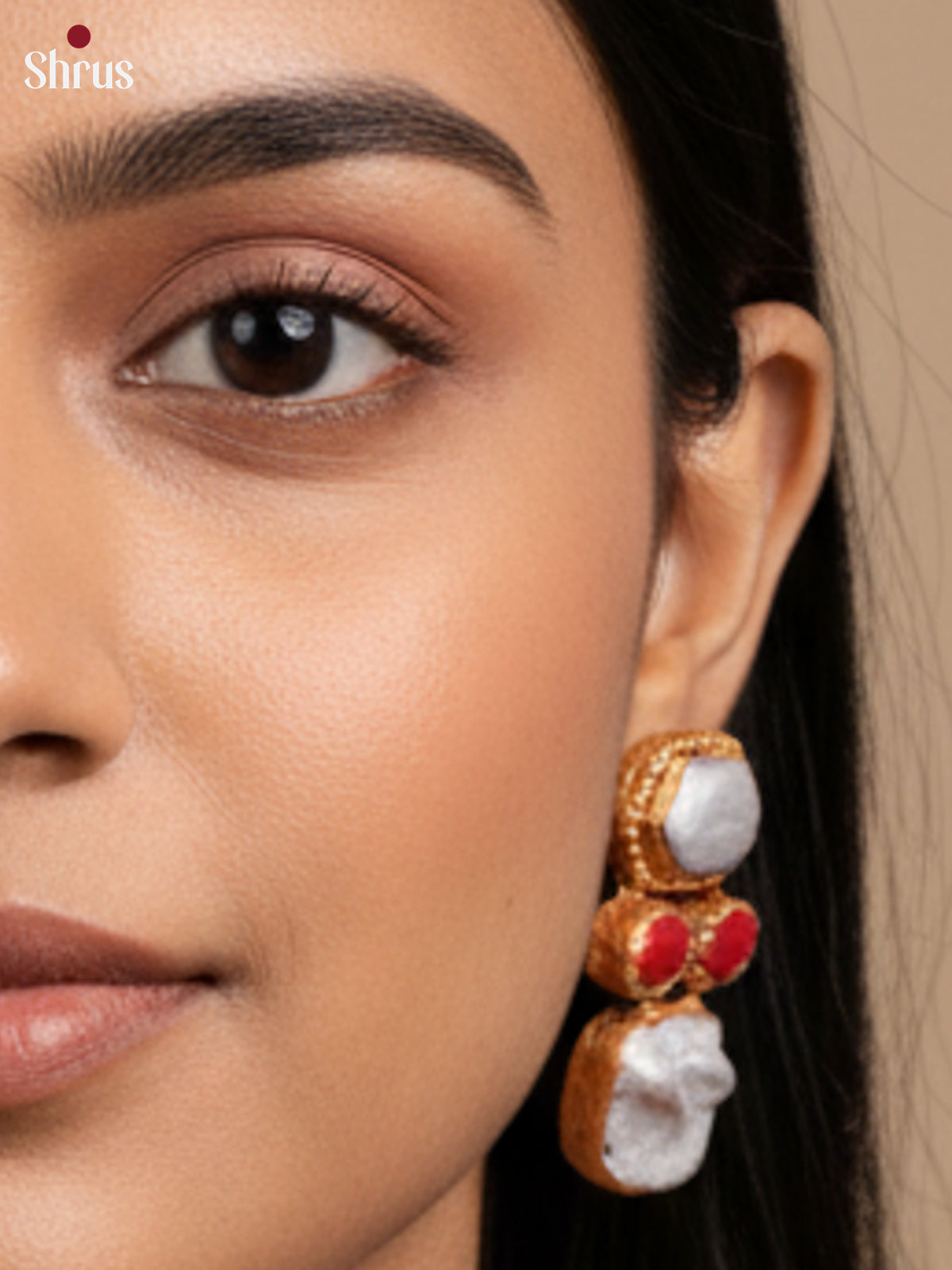 Charming Handpainted floral design Terracotta set with stud earring - EAJ16044 - Shop on Shrus.com