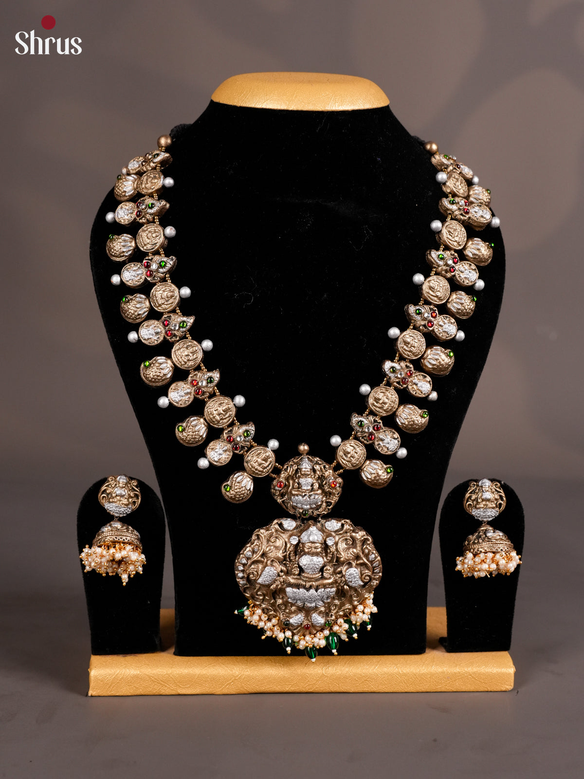Traditional Gajalakshmi Necklace Terracotta Set - EAJ20001 - Shop on Shrus.com