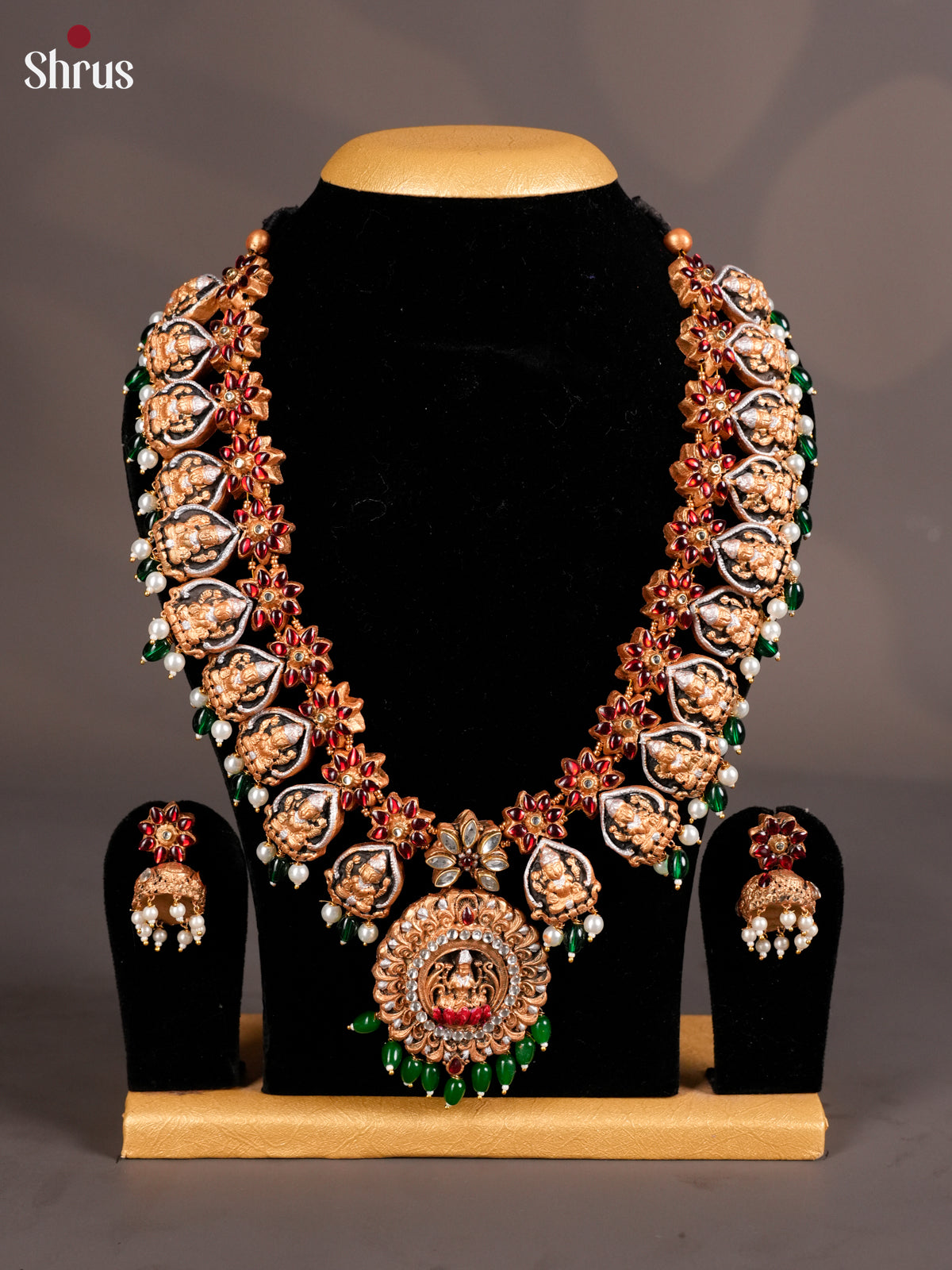 Rustic Lakshmi & floral Necklace Terracotta set - EAJ20003