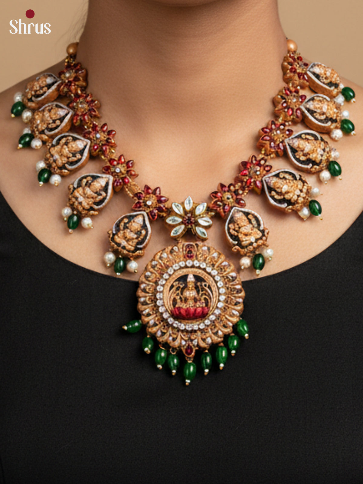 Rustic Lakshmi & floral Necklace Terracotta set - EAJ20003