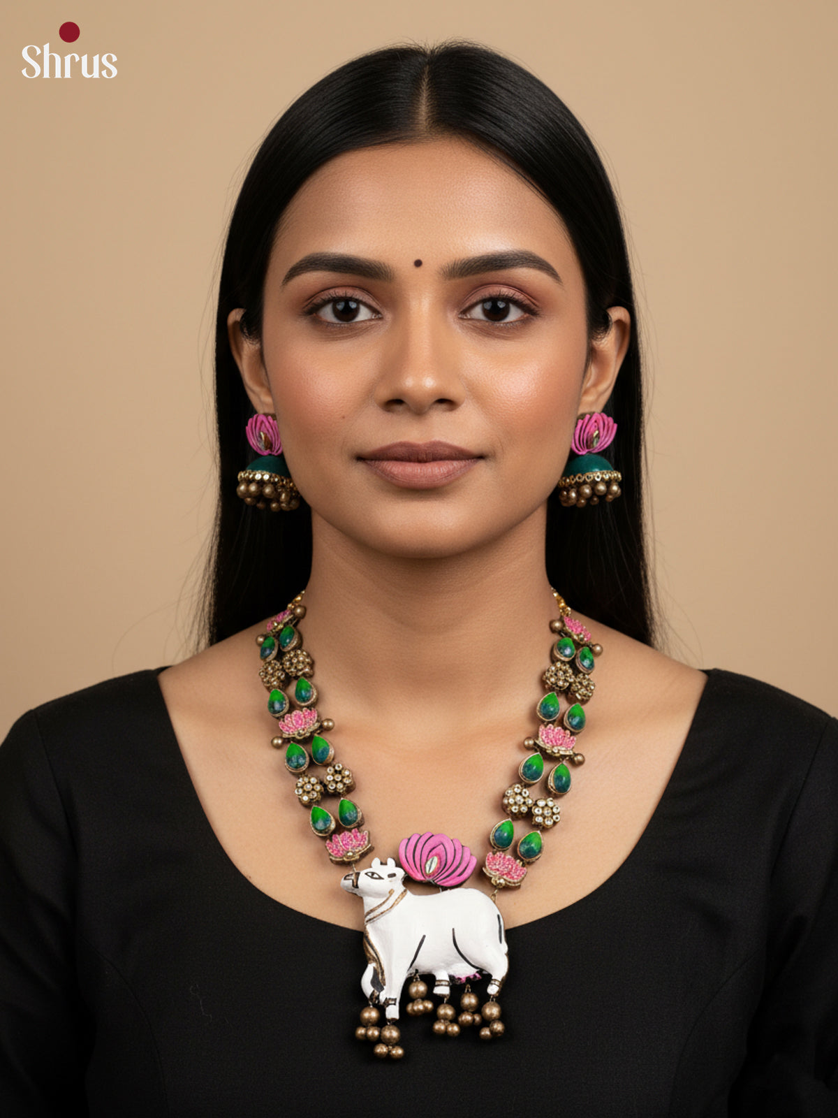 Exquisite Pichwai necklace TerraCotta set - EAJ20013