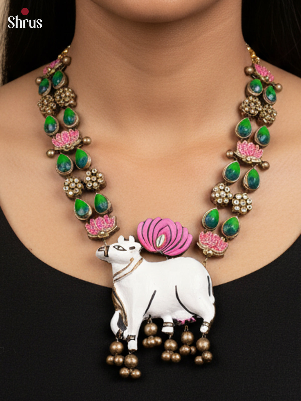 Exquisite Pichwai necklace TerraCotta set - EAJ20013