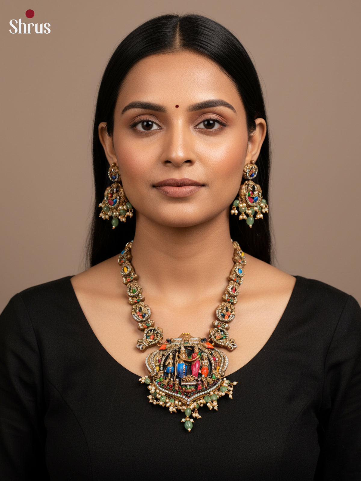 Exquisite Handcrafted Haram with vishnu kalyanam Tertrracotta set - EAJ20015