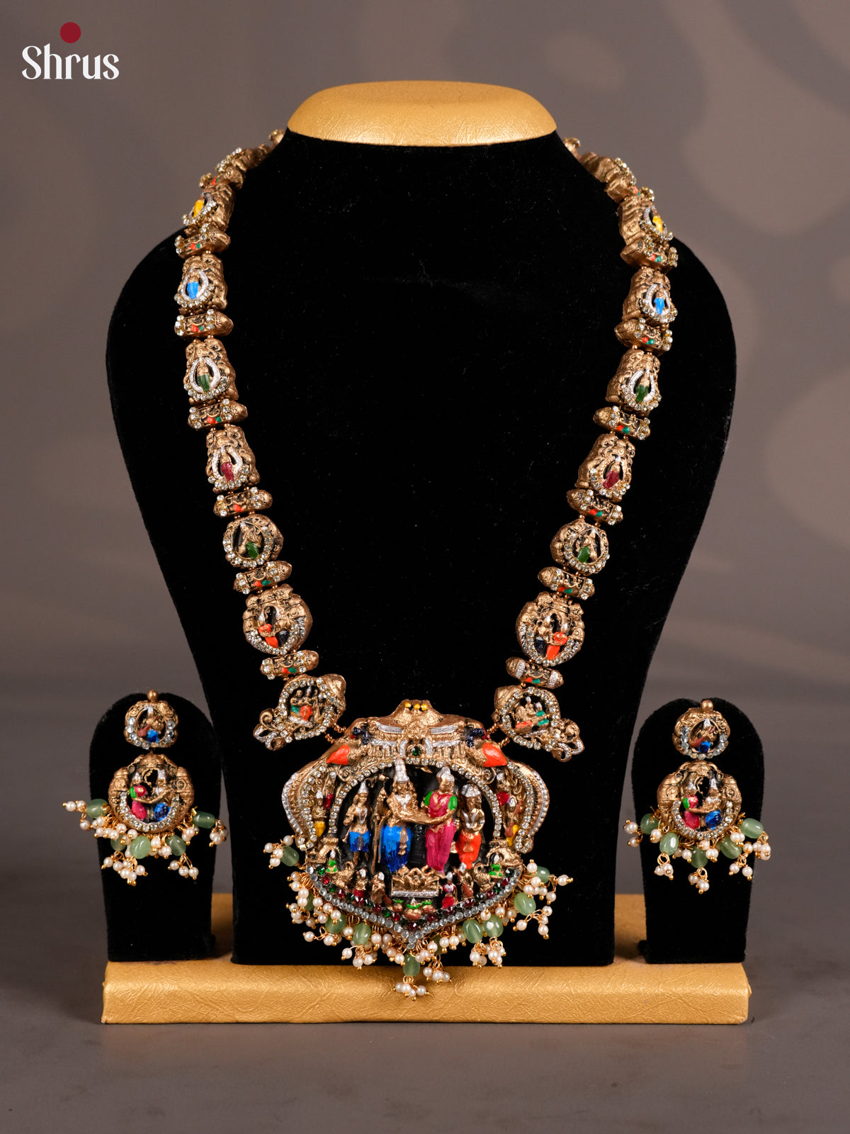 Exquisite Handcrafted Haram with vishnu kalyanam Tertrracotta set - EAJ20015