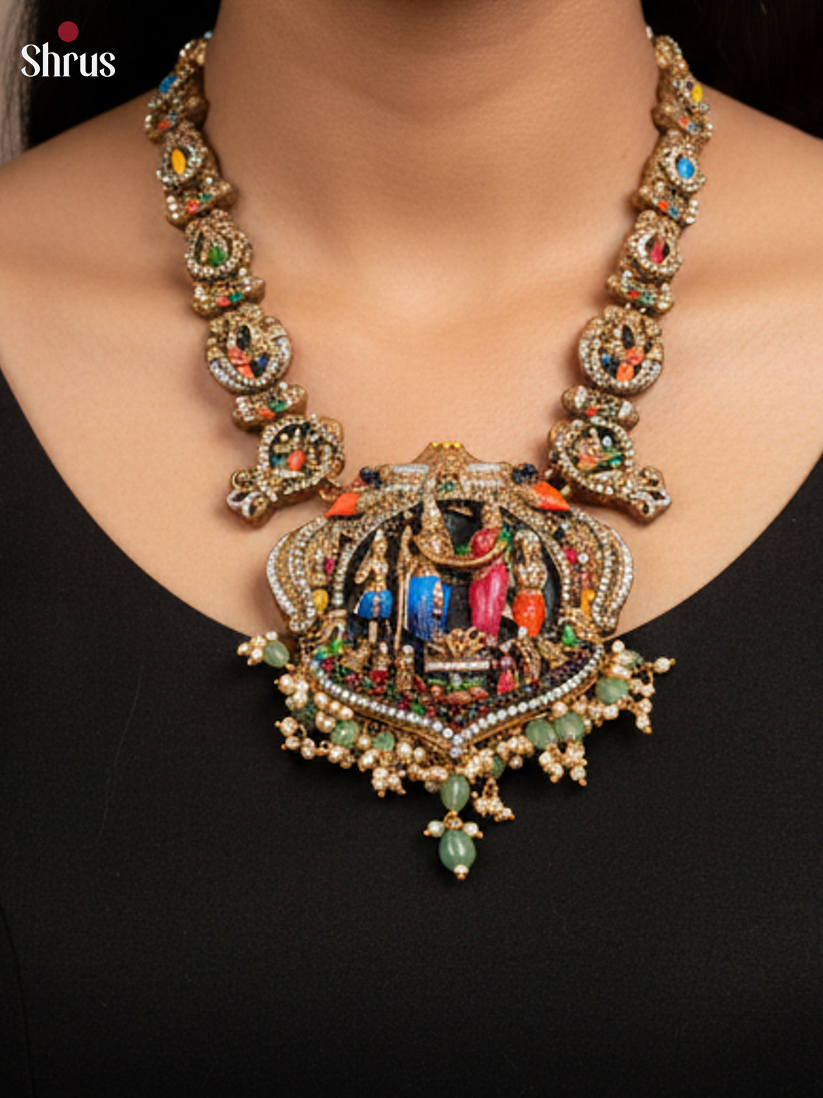 Exquisite Handcrafted Haram with vishnu kalyanam Tertrracotta set - EAJ20015 - Shop on Shrus.com
