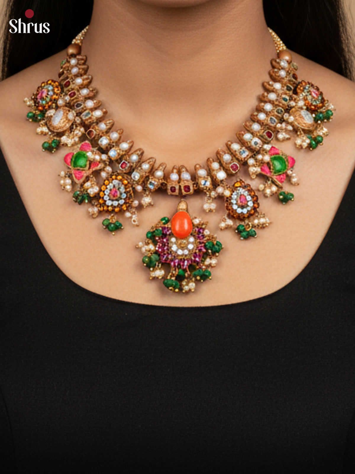 Handcrafted Necklace with kemp stones Terracotta set -EAJ20017