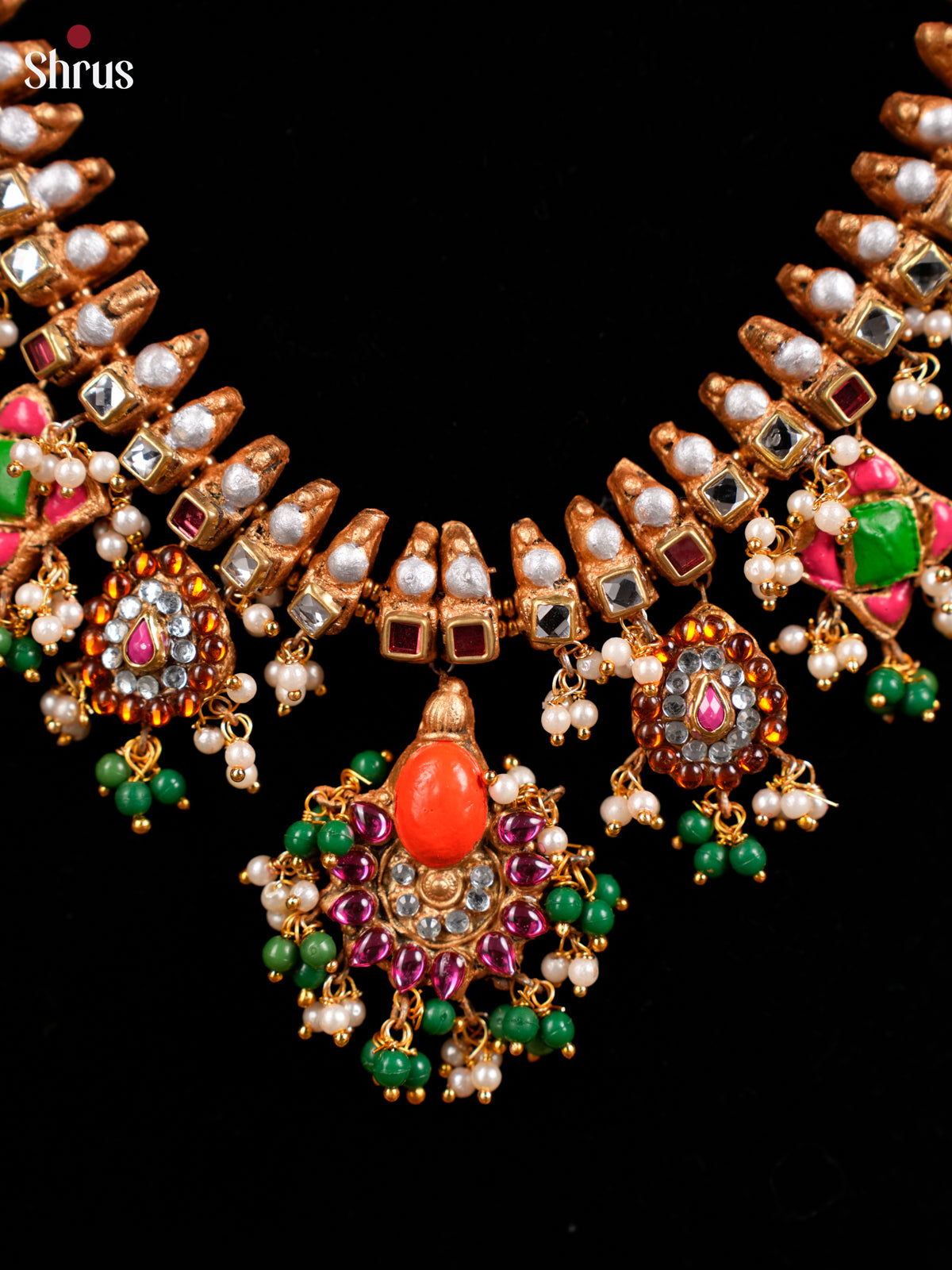 Handcrafted Necklace with kemp stones Terracotta set -EAJ20017