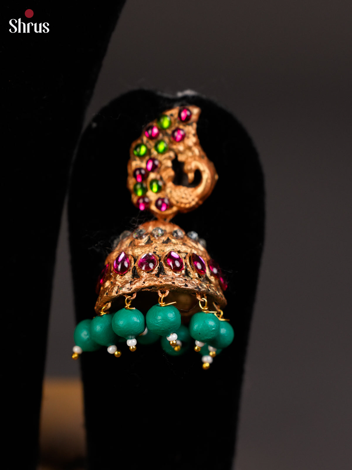 Pretty Peacock Design terracotta necklace set with red kemp stones -EAJ24001 - Shop on Shrus.com