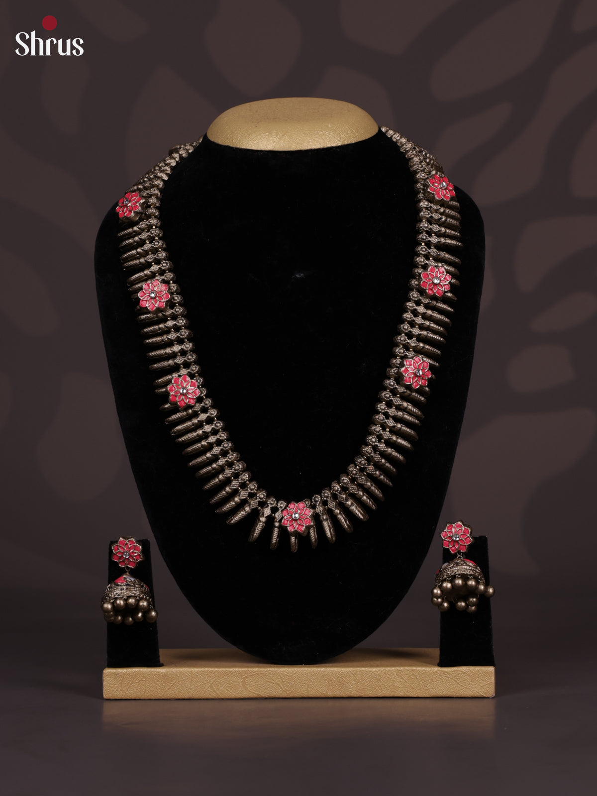 Antique Kerala style Mullu Mottu Haram Terracotta set with Jhumkas -EAJ24002 - Shop on Shrus.com