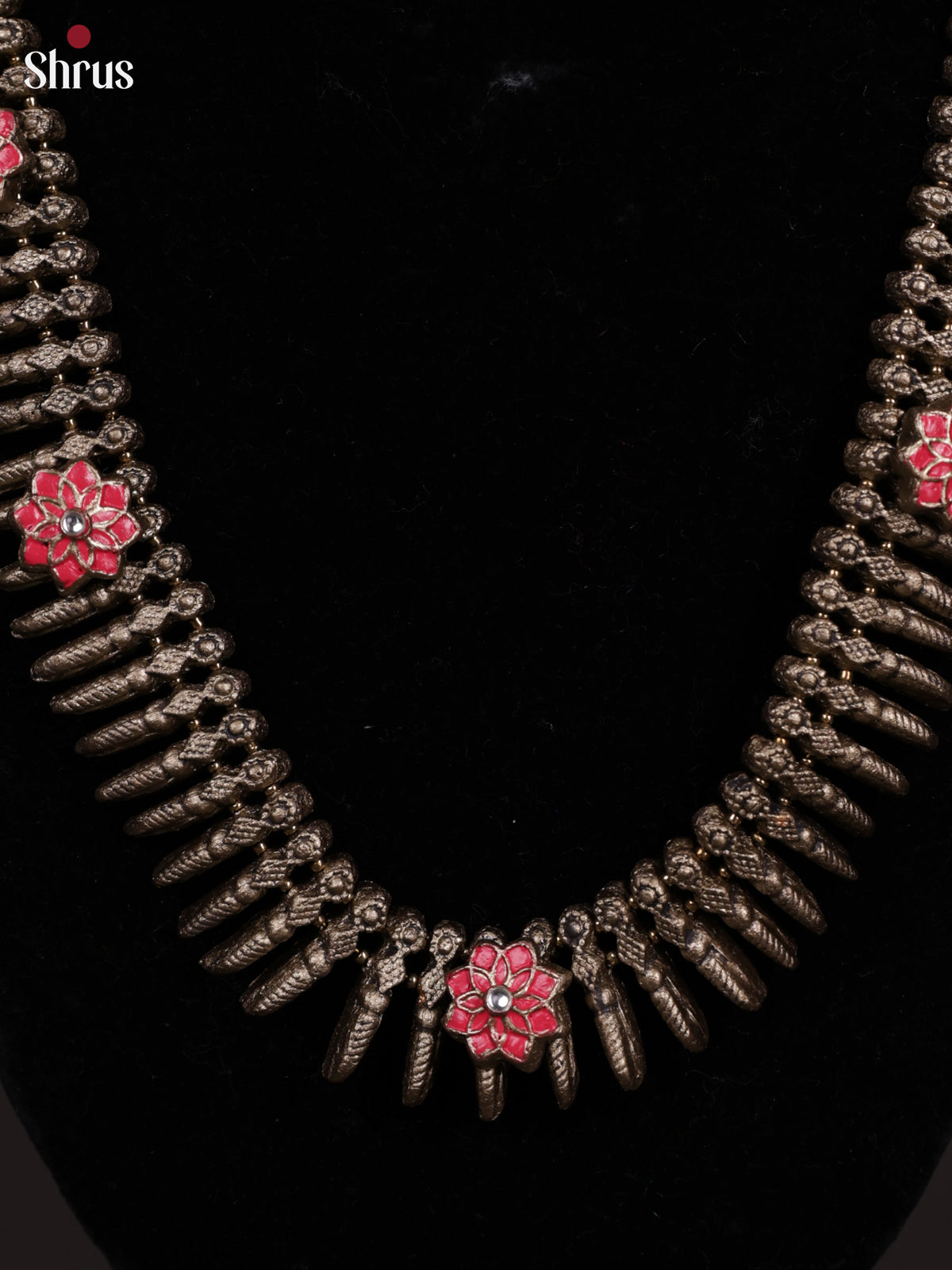 Antique Kerala style Mullu Mottu Haram Terracotta set with Jhumkas -EAJ24002 - Shop on Shrus.com