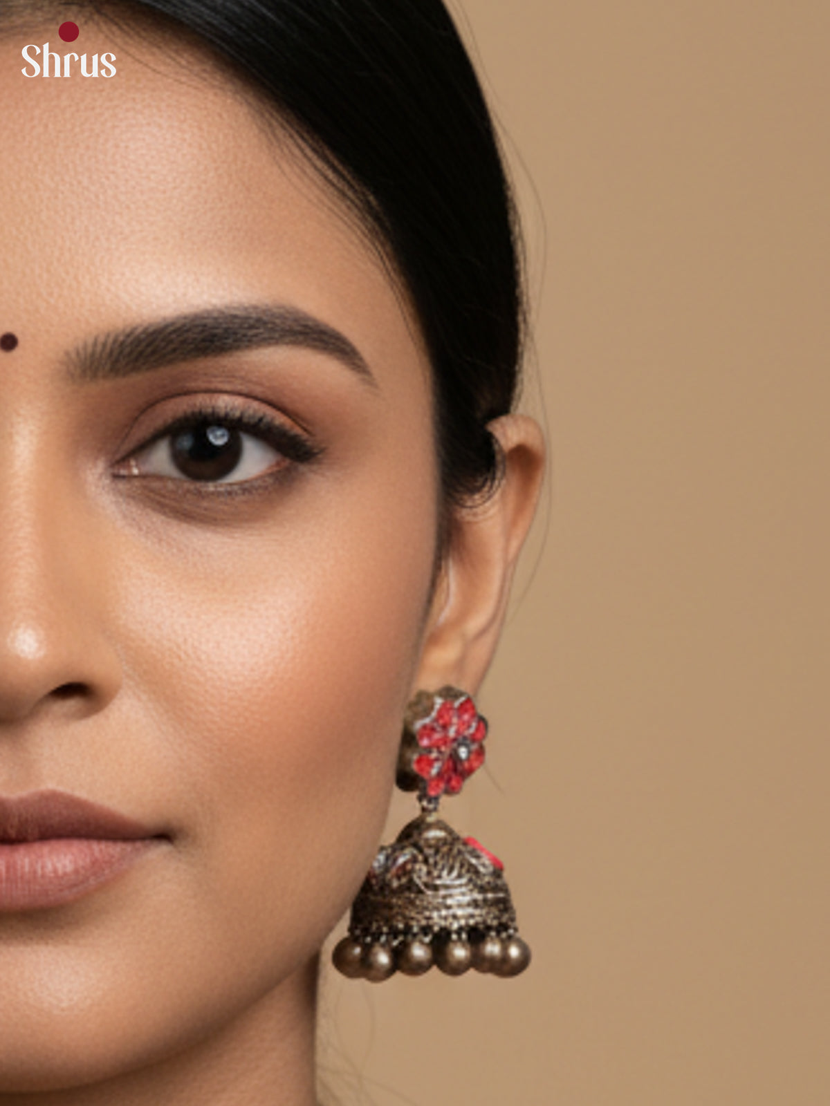 Antique Kerala style Mullu Mottu Haram Terracotta set with Jhumkas -EAJ24002 - Shop on Shrus.com