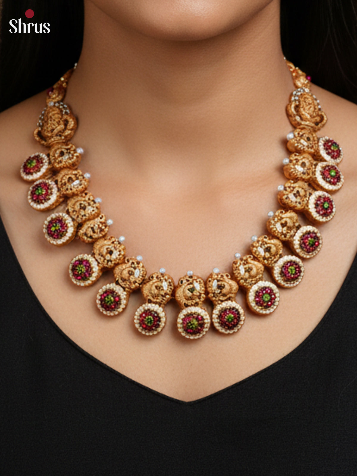 Exquisite Peacock Design Haram terracotta set with kemp stones - EAJ24004 - Shop on Shrus.com