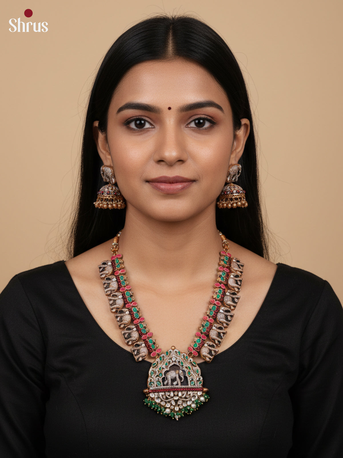 Exquisite Elephant Design Handpainted Terracotta set with Jhumkas - EAJ24007