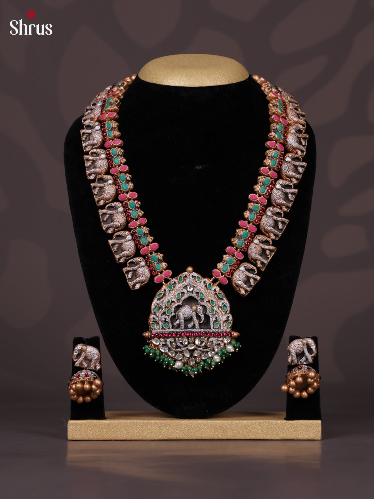 Exquisite Elephant Design Handpainted Terracotta set with Jhumkas - EAJ24007 - Shop on Shrus.com