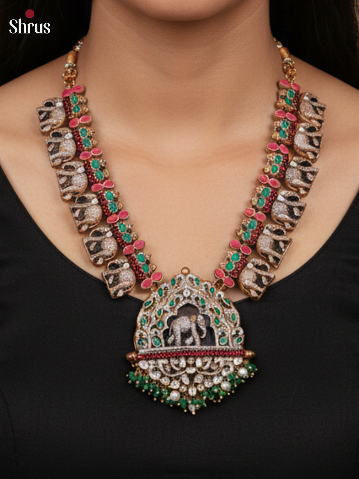 Exquisite Elephant Design Handpainted Terracotta set with Jhumkas - EAJ24007