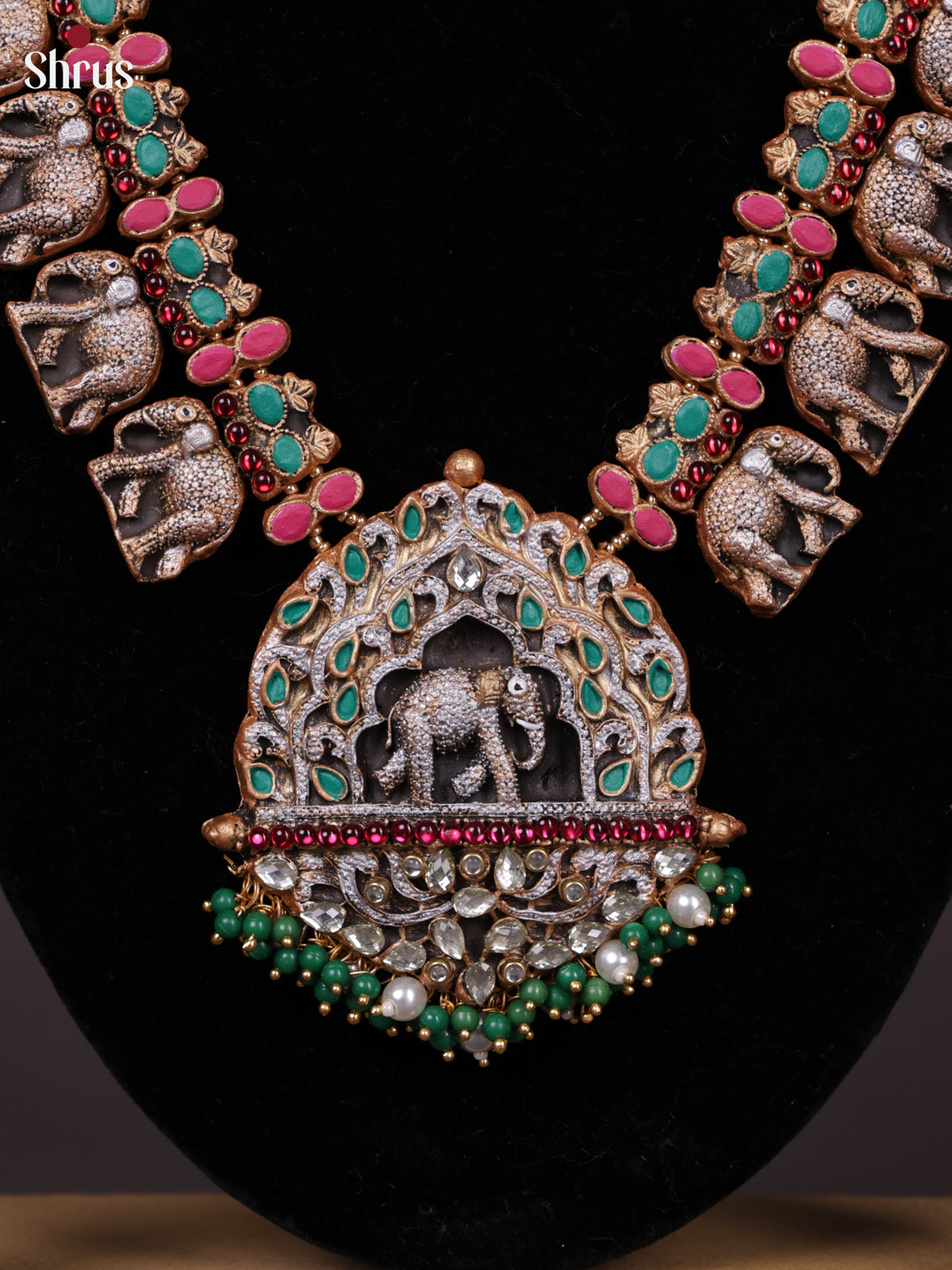 Exquisite Elephant Design Handpainted Terracotta set with Jhumkas - EAJ24007 - Shop on Shrus.com