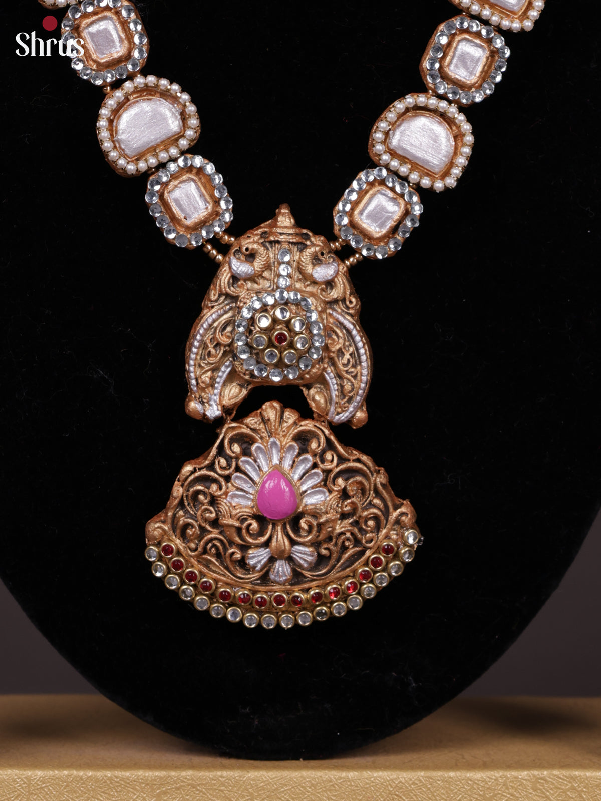 Beautiful White Handmade Peacock Design Terracotta set with earring- EAJ24012