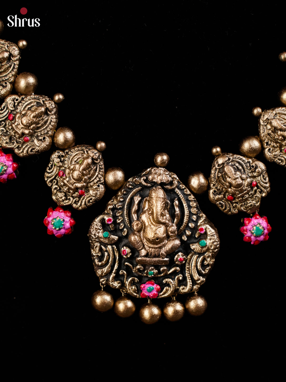 Handcrafted Antique Ganesha terracotta necklace set with Jhumka -EAJ24013 - Shop on Shrus.com