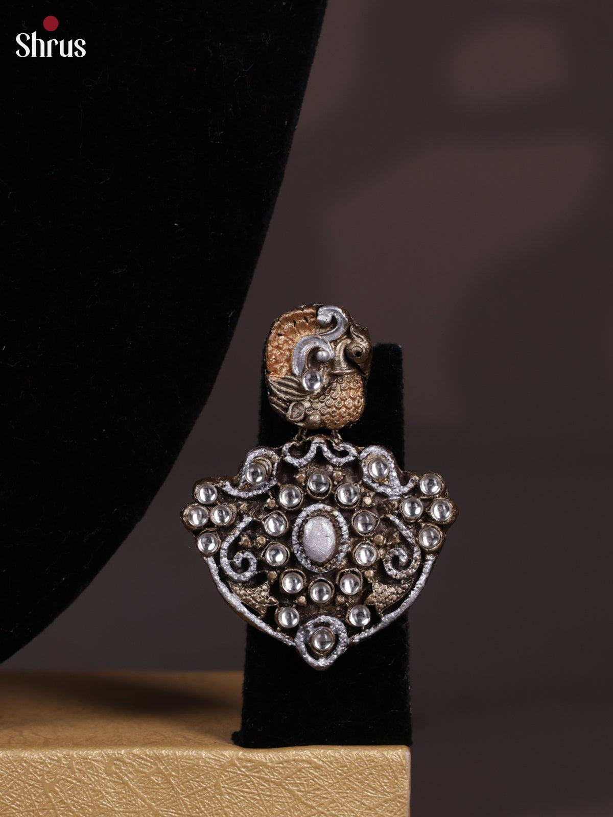 Antique Silver Terra cotta necklace with peacock motifs - EAJ24015