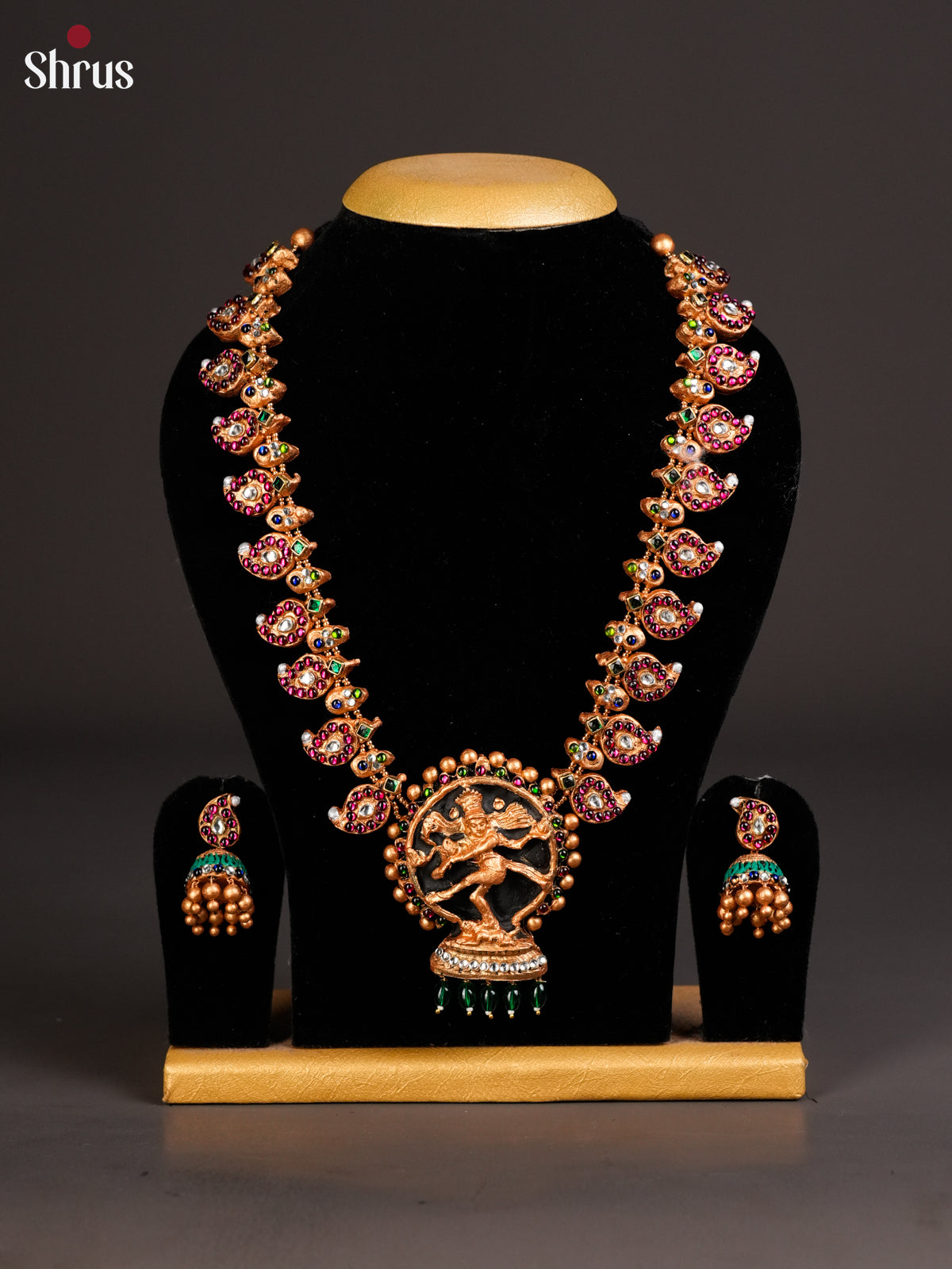 Rustic Manga Terracotta necklace set with Natarajar pendant - EAJ24017 - Shop on Shrus.com