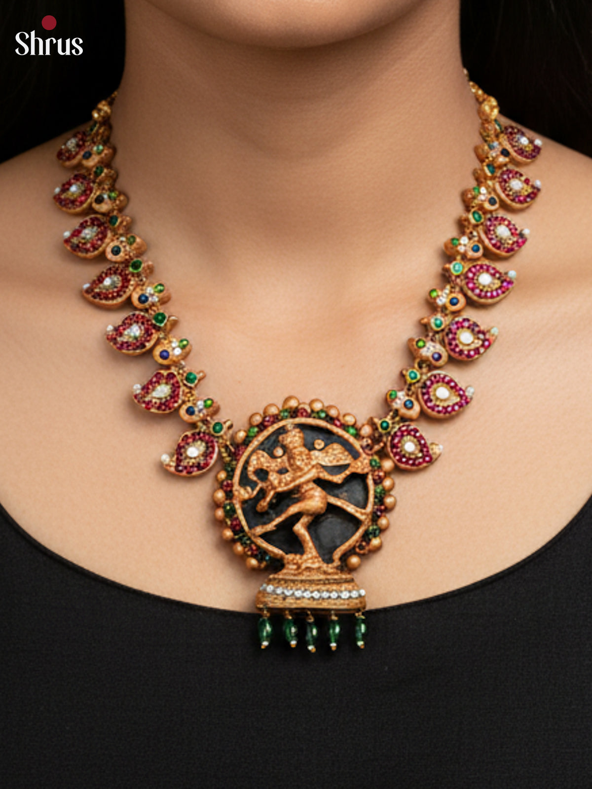 Rustic Manga Terracotta necklace set with Natarajar pendant - EAJ24017 - Shop on Shrus.com