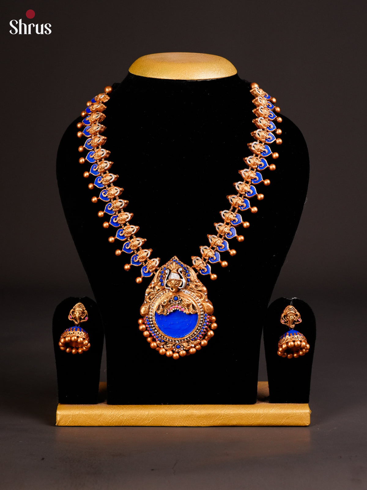 Handcrafted Divine Ganesha Necklace Terracotta set with jhumka -EAJ24019