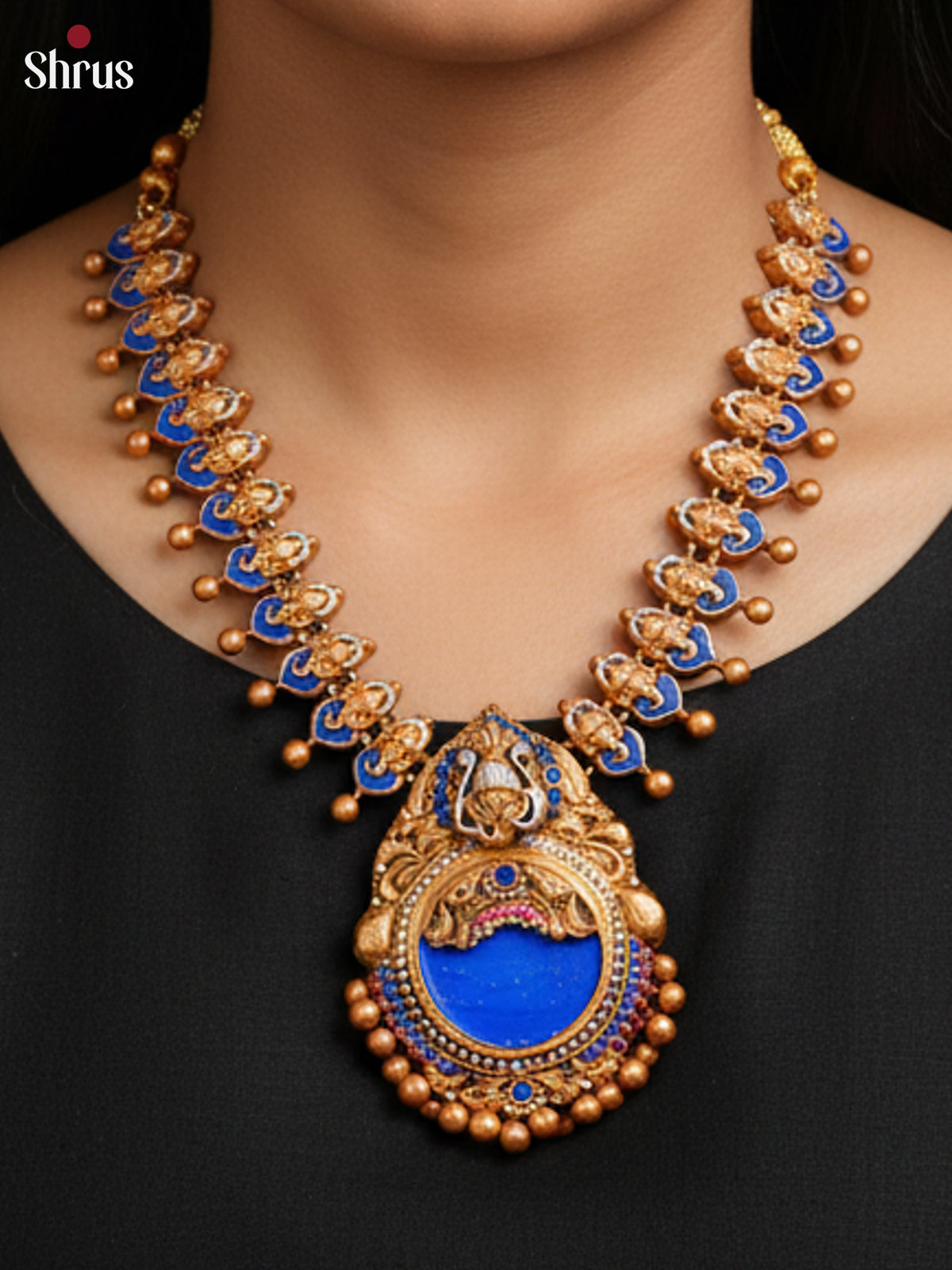 Handcrafted Divine Ganesha Necklace Terracotta set with jhumka -EAJ24019 - Shop on Shrus.com