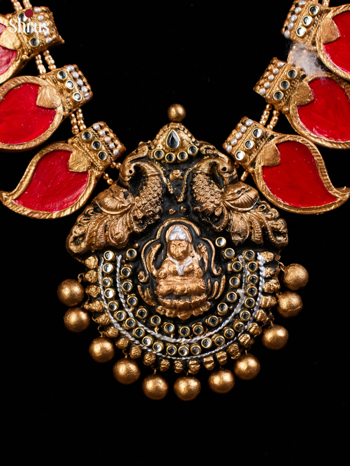 Traditional Red manga Palaka Necklace tearracotta Set with jhumka- EAJ24020