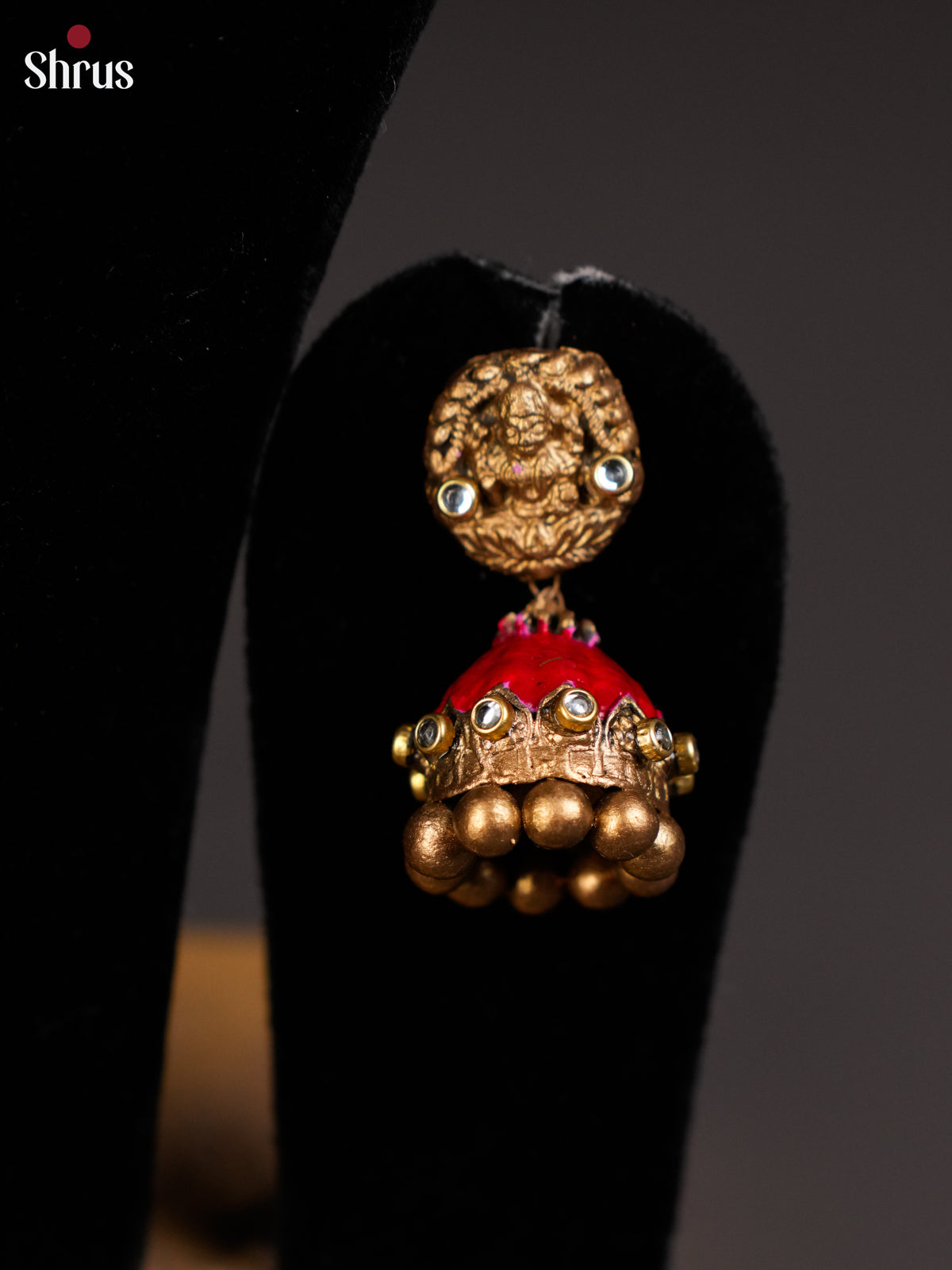 Traditional Red manga Palaka Necklace tearracotta Set with jhumka- EAJ24020