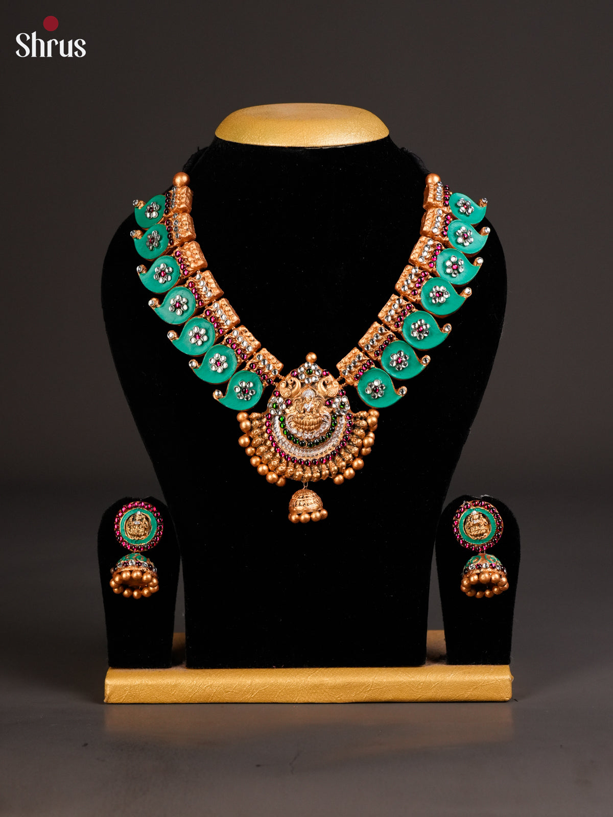 Handpainted Blue Manga Terracotta Necklace set with jhumka -EAJ24022 - Shop on Shrus.com