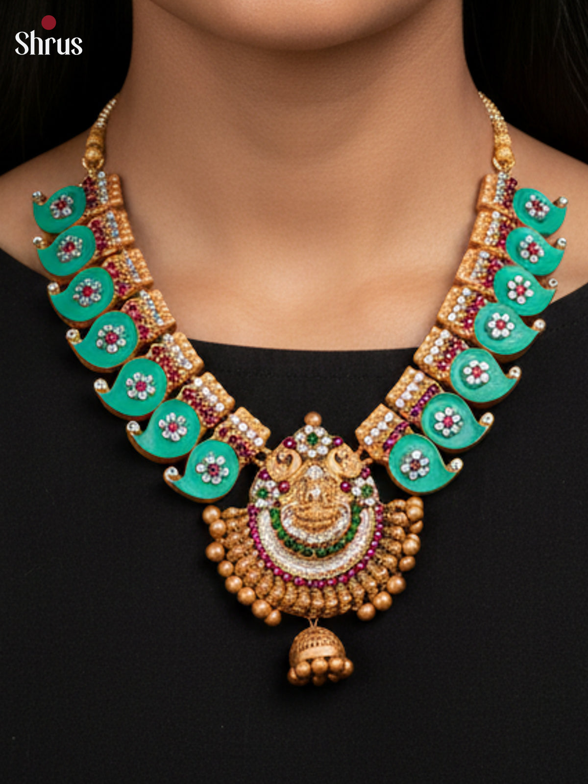 Handpainted Blue Manga Terracotta Necklace set with jhumka -EAJ24022