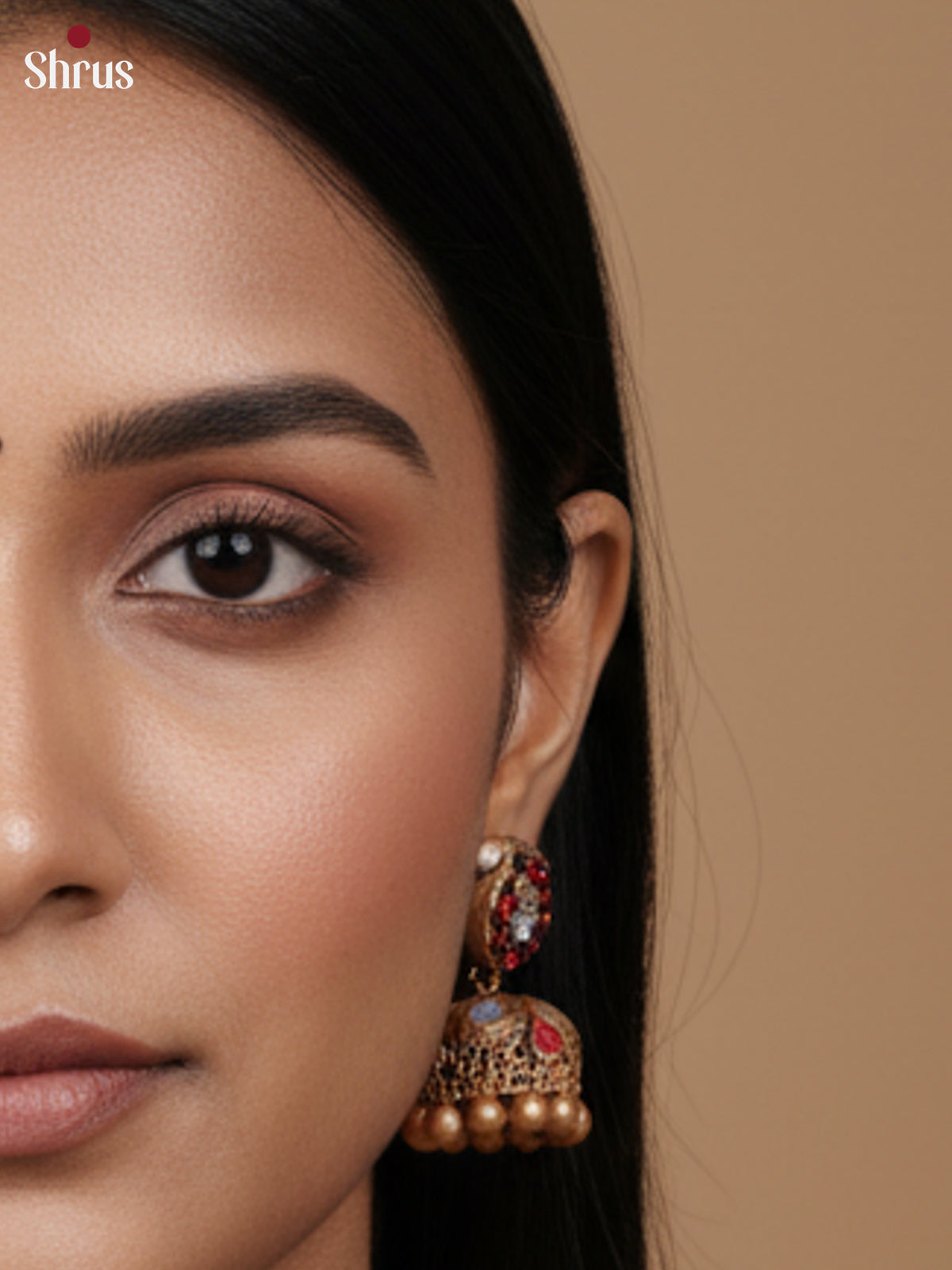 Beautiful Terracotta with manga motifs & kamakshi pendant with kemp stones -EAJ30010