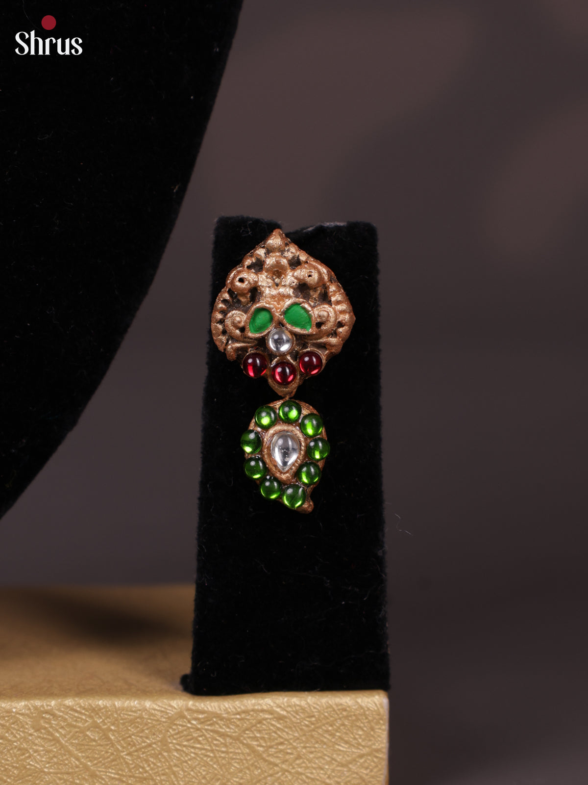 Handmade Green Mottu beads with Paisley pendant Terracotta Set-EAJ30017