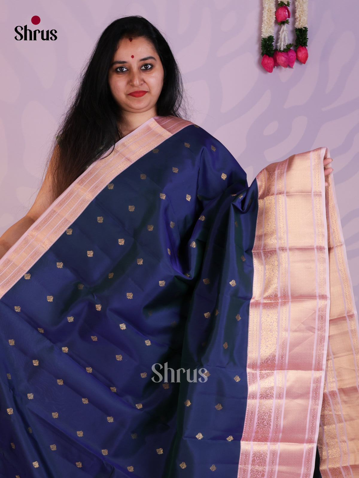 Blue & Lavender - Kanchipuram-halfpure Saree- EAS08279 - Shop on Shrus.com