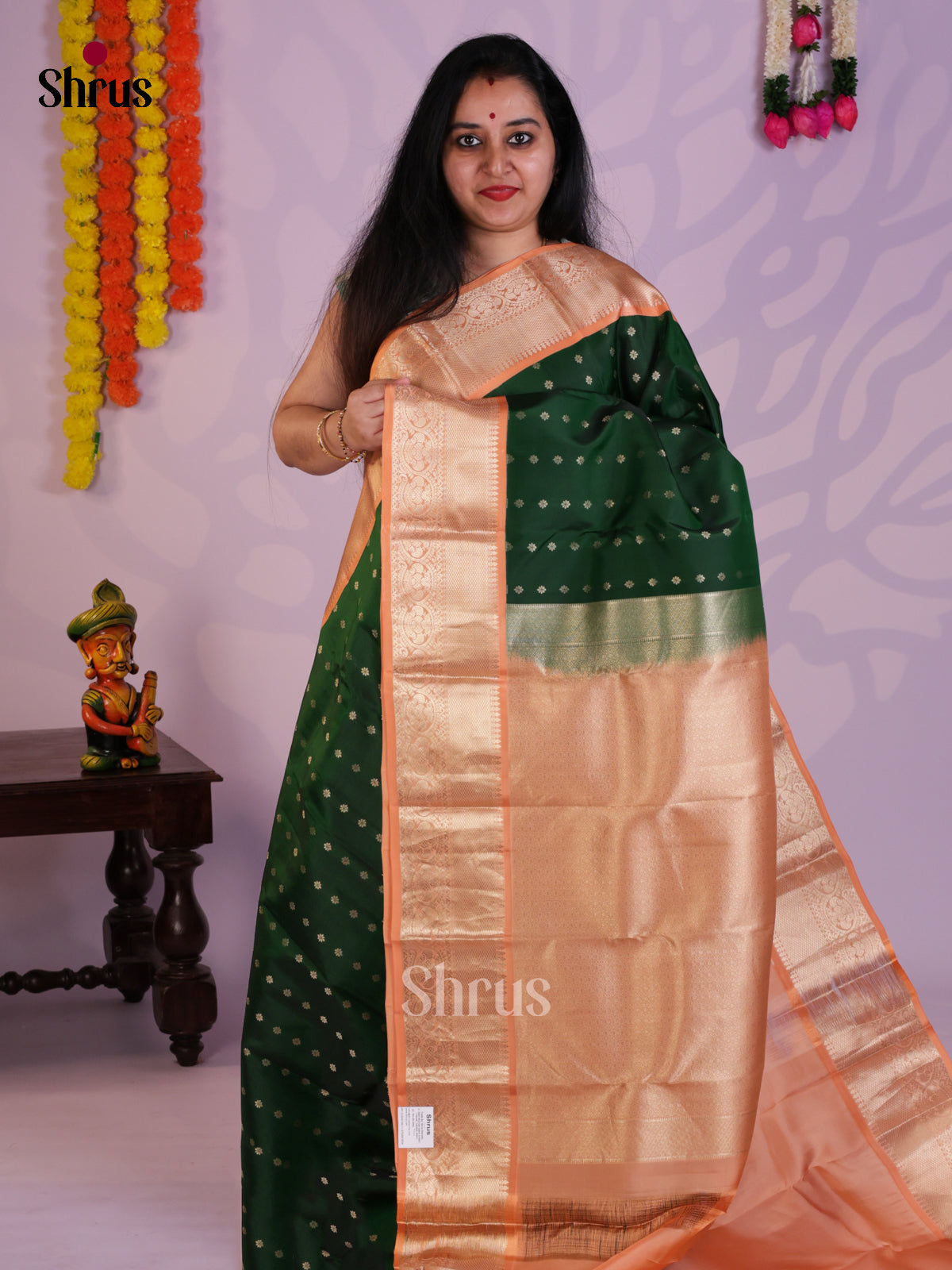 Green & peach - Kanchipuram-halfpure Saree- EAS08287 - Shop on Shrus.com