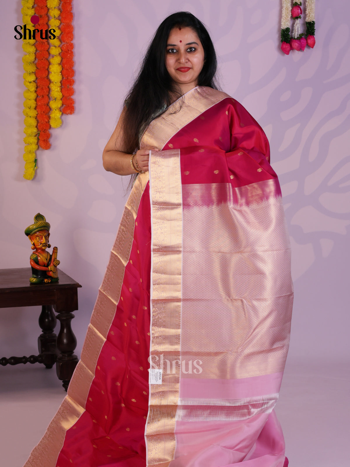 Deep Pink & Lavender- Kanchipuram-halfpure Saree - EAS08288 - Shop on Shrus.com