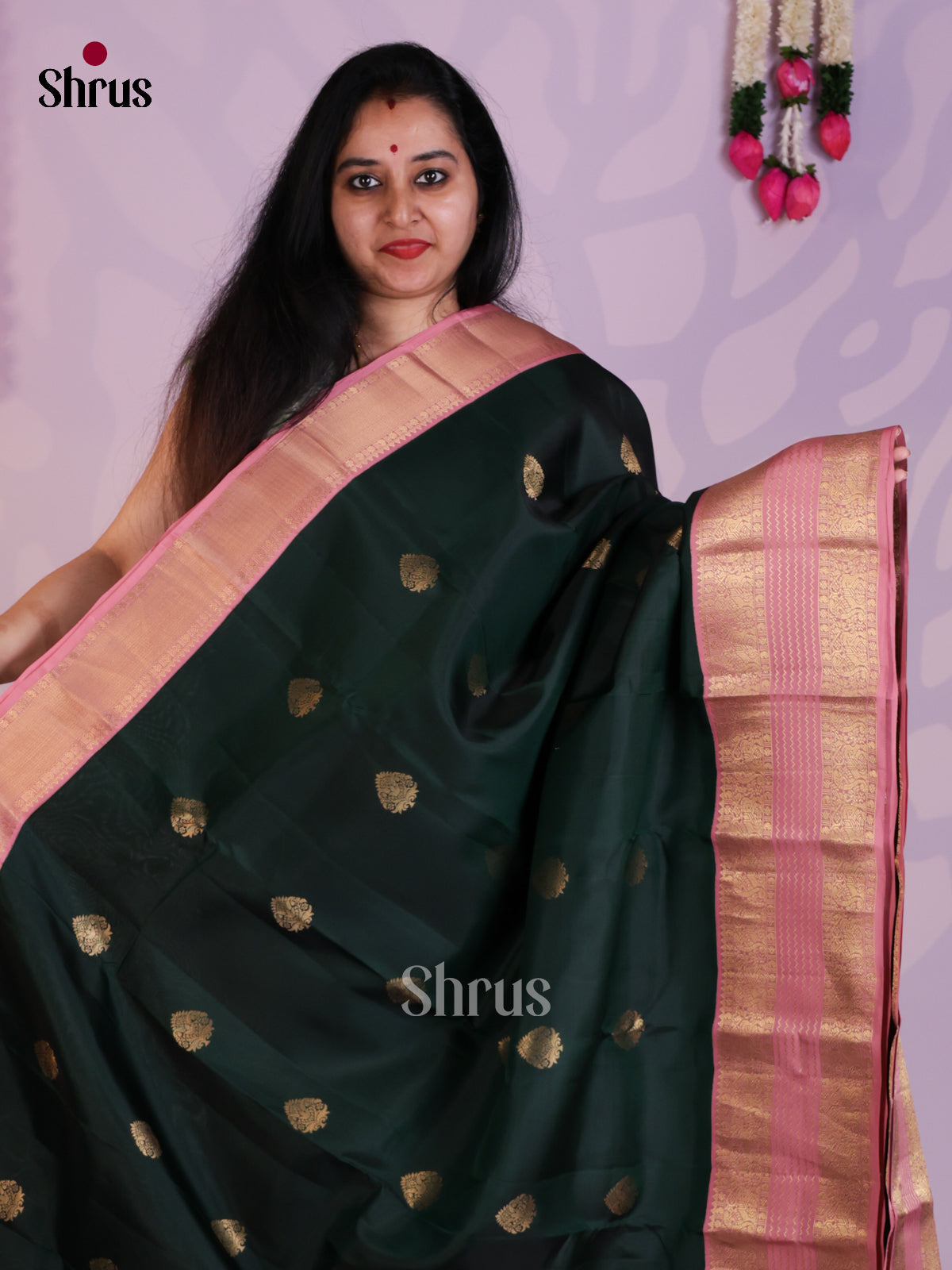 Green & Pink - Kanchipuram-halfpure Saree- EAS08313 - Shop on Shrus.com