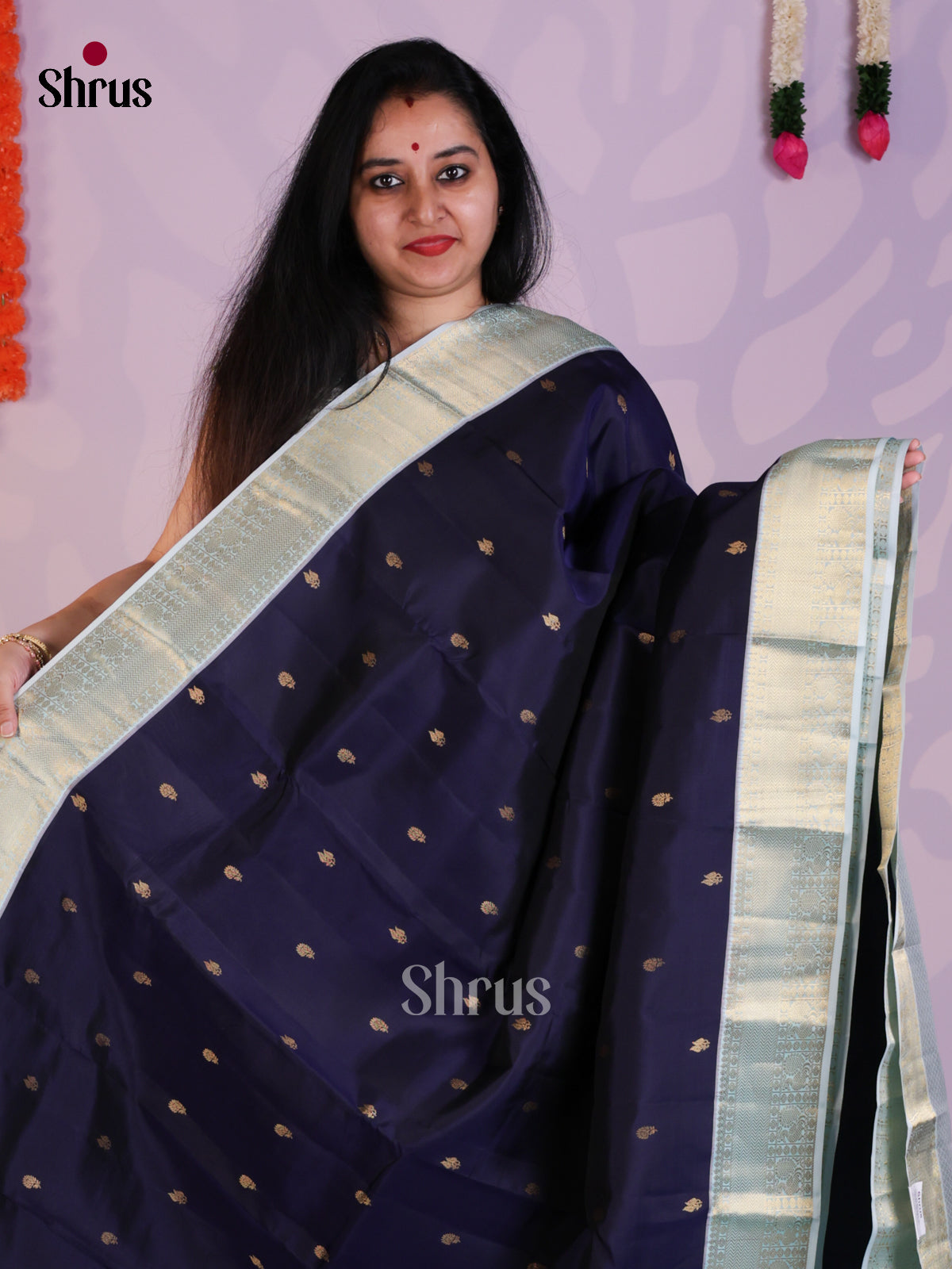dark Blue & Ice Blue - Kanchipuram-halfpure Saree- EAS08323 - Shop on Shrus.com
