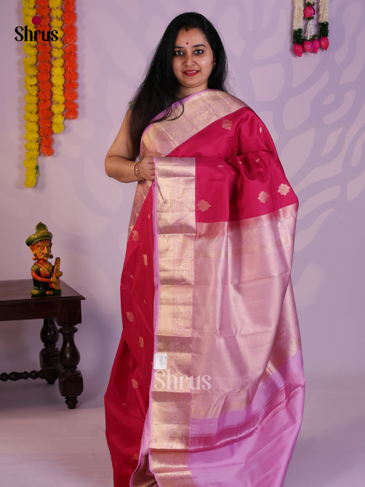 Pink & lavender - Kanchipuram-halfpure Saree- EAS08327 - Shop on Shrus.com