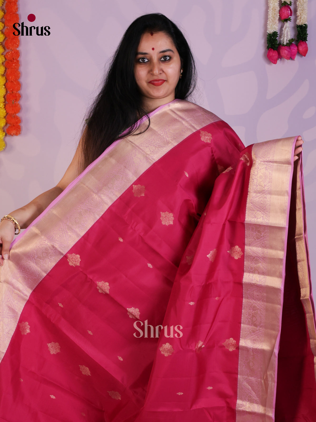 Pink & lavender - Kanchipuram-halfpure Saree- EAS08327 - Shop on Shrus.com