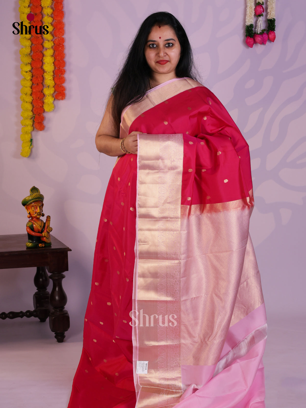 Pink & lavender - Kanchipuram-halfpure Saree- EAS08330 - Shop on Shrus.com