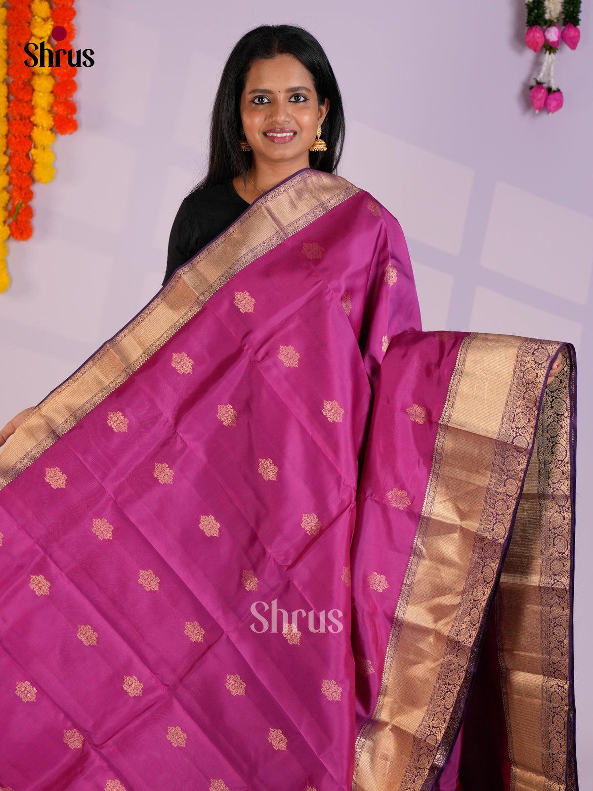 Purple & Violet - Kanchipuram-halfpure Saree- EAS08342 - Shop on Shrus.com