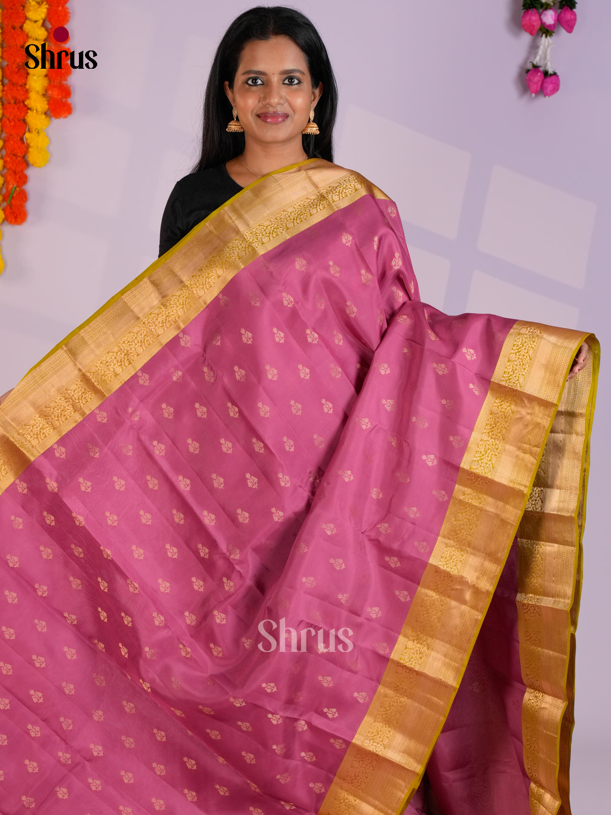 Pink & Mustard - Kanchipuram-halfpure Saree-EAS09017 - Shop on Shrus.com